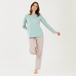 Pijama largo algodón Fabiola verde tiffany pijamas-mujer