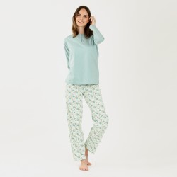 Pijama largo algodón Rueda verde tiffany pijamas-mujer