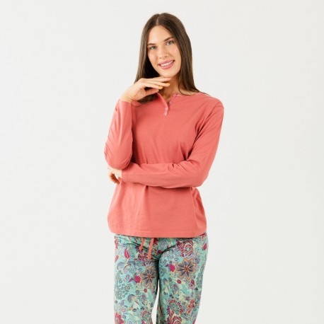 Pijama largo algodón Esventa marsala pijamas-mujer