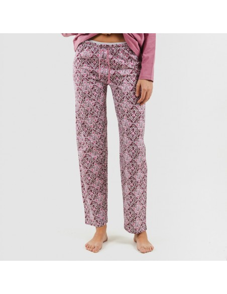 Pijama largo algodón Malura malva rosa pijamas-mujer