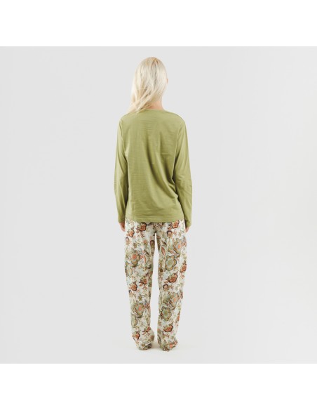 Pijama largo algodón Estefania verde caceria pijamas-mujer