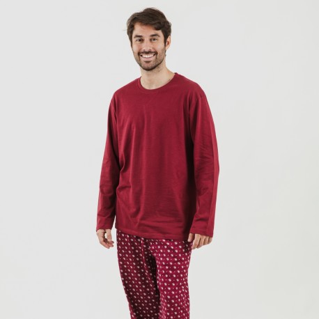 Pijama largo algodón hombre Cachemir burdeos Talla de Ropa M