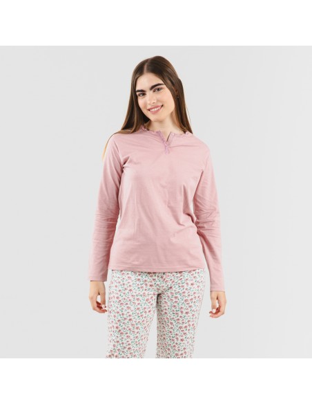Pijama largo algodón Vita rosa pijamas-mujer