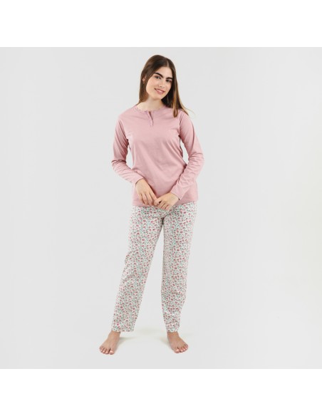 Pijama largo algodón Vita rosa pijamas-mujer