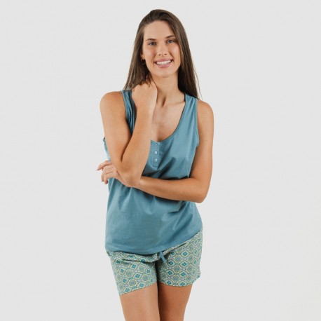 Pijama corto algodón Salazar verde azulado pijamas-cortos-mujer