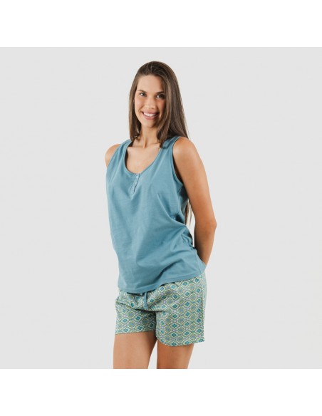 Pijama corto algodón Salazar verde azulado pijamas-cortos-mujer