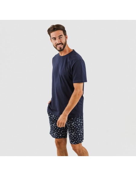 Pijama corto algodón hombre Yelco azul marino pijamas-cortos-hombre