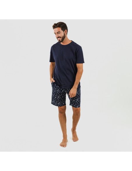 Pijama corto algodón hombre Yelco azul marino pijamas-cortos-hombre