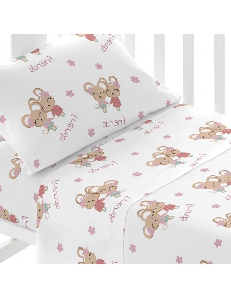 Juego de sábanas algodón Friends rosa cuna