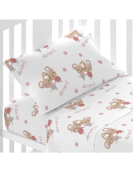 Juego de sábanas algodón Friends rosa cuna