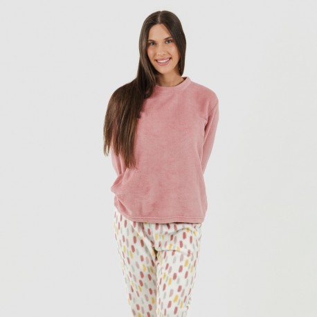 Pijama coral Manchitas malva rosa pijamas-mujer