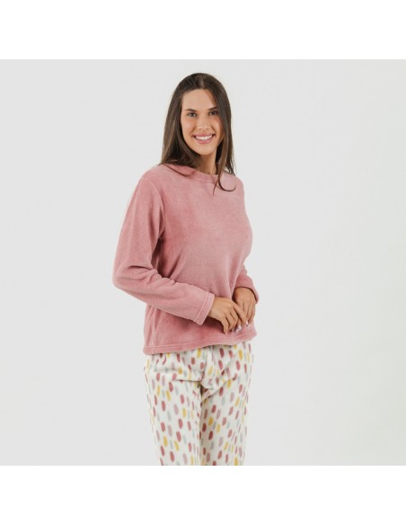Pijama coral Manchitas malva rosa pijamas-mujer