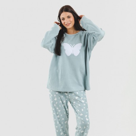 Pijama polar Butterflies verde tiffany pijamas-mujer