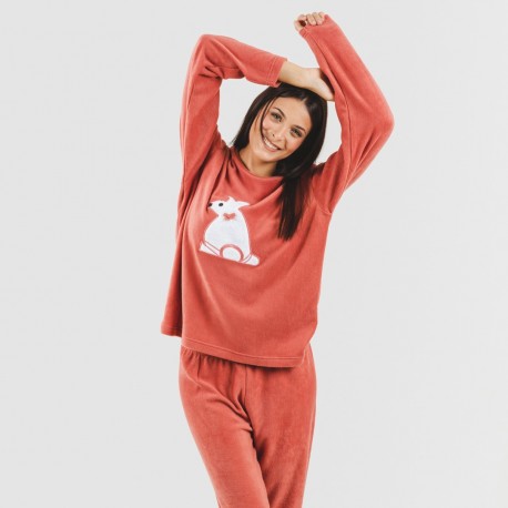 Pijama polar Midas marsala pijamas-mujer