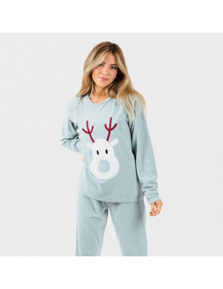 Pijama polar Rudolf verde tiffany pijamas-mujer