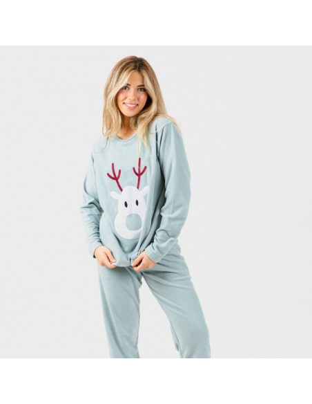 Pijama polar Rudolf verde tiffany pijamas-mujer