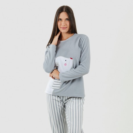 Pijama polar Oso polar gris plomo pijamas-mujer