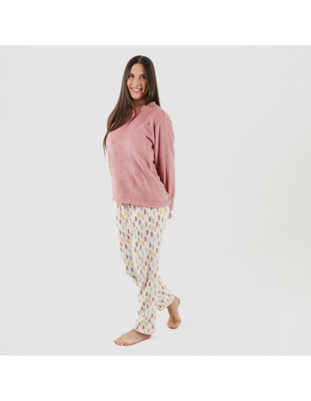 Pijama coral Manchitas malva rosa pijamas-mujer