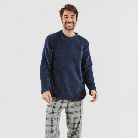 Pijama coral hombre Cuadro Enrique azul marino comprar-pijamas-largos-hombre