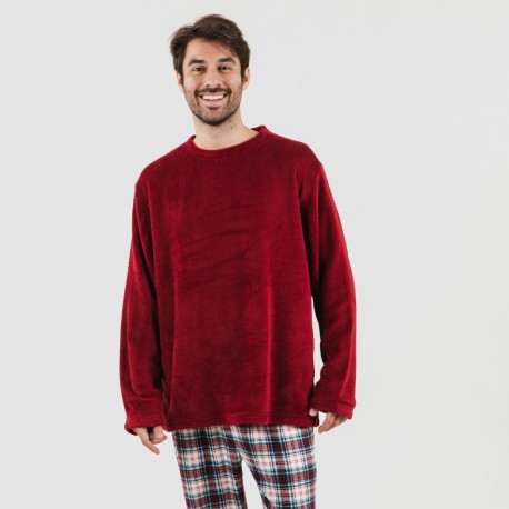 Pijama coral hombre Cuadro Ernesto burdeos comprar-pijamas-largos-hombre