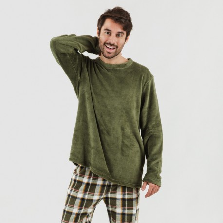 Pijama coral hombre Cuadro Aperol verde caceria comprar-pijamas-largos-hombre