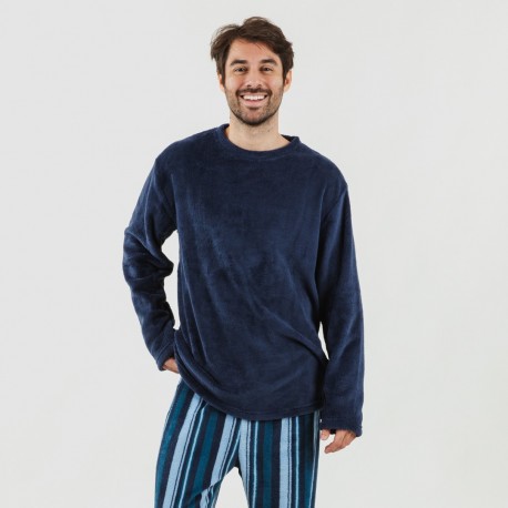 Pijama coral hombre Raya Benjumea azul marino comprar-pijamas-largos-hombre