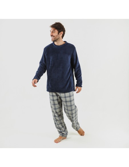 Pijama coral hombre Cuadro Enrique azul marino comprar-pijamas-largos-hombre