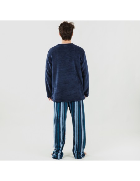 Pijama coral hombre Raya Benjumea azul marino comprar-pijamas-largos-hombre