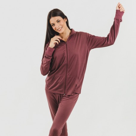 Conjunto deportivo chaqueta cremallera mujer berenjena ropa-deporte-mujer