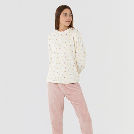 Pijama Invierno Mujer Coralina Bella Tallas Grandes Blanca