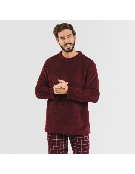 Pijama coral hombre Cuadro Pruden burdeos Pijama coral hombre Cuadro Pruden burdeos