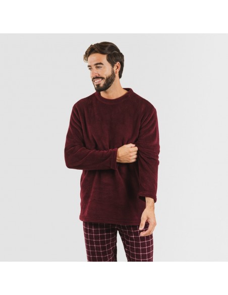 Pijama coral hombre Cuadro Pruden burdeos Pijama coral hombre Cuadro Pruden burdeos