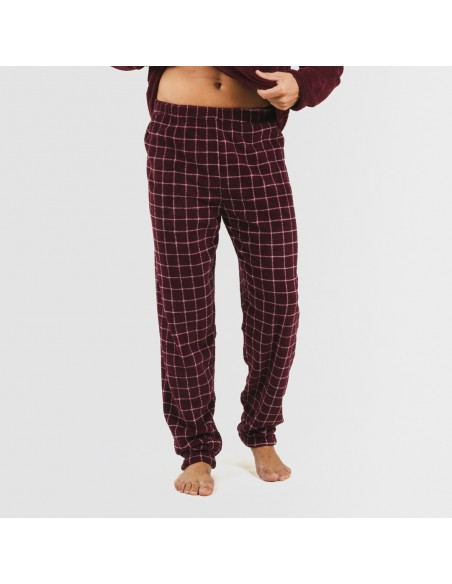 Pijama coral hombre Cuadro Pruden burdeos Pijama coral hombre Cuadro Pruden burdeos