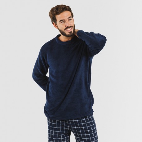 Pijama coral hombre Cuadro Pruden azul marino comprar-pijamas-largos-hombre