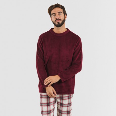 Pijama coral hombre Cuadro Galindo burdeos comprar-pijamas-largos-hombre