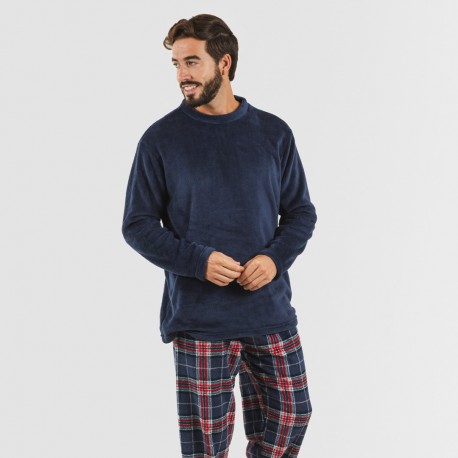 Pijama coral hombre Cuadro Curtis azul marino comprar-pijamas-largos-hombre