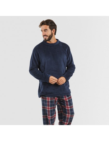 Pijama coral hombre Cuadro Curtis azul marino comprar-pijamas-largos-hombre