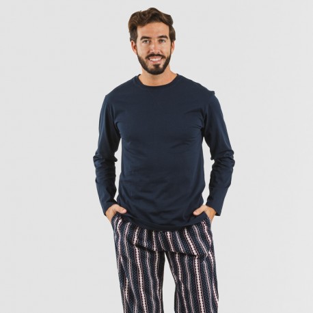 Pijama hombre franela Cronos azul marino comprar-pijamas-largos-hombre