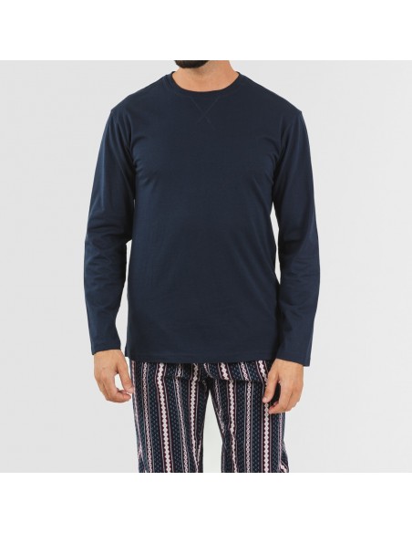Pijama hombre franela Cronos azul marino comprar-pijamas-largos-hombre
