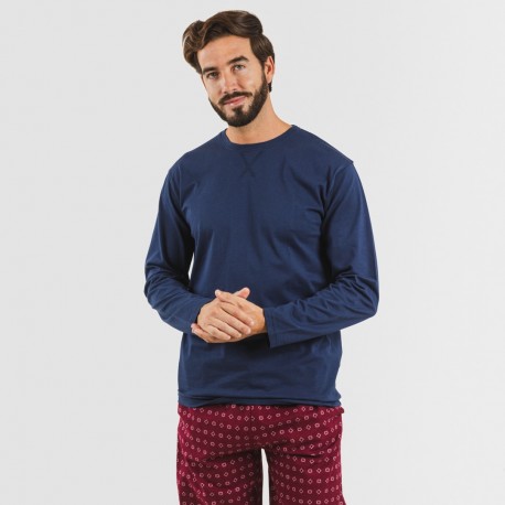 Pijama hombre franela Loui azul marino comprar-pijamas-largos-hombre