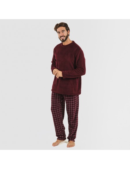 Pijama coral hombre Cuadro Pruden burdeos comprar-pijamas-largos-hombre