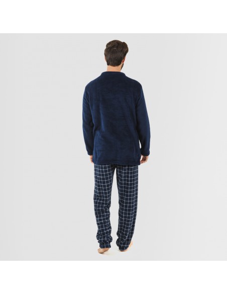 Pijama coral hombre Cuadro Pruden azul marino comprar-pijamas-largos-hombre