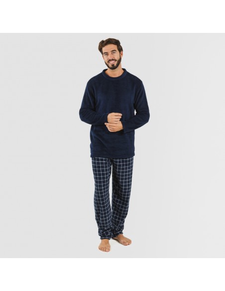Pijama coral hombre Cuadro Pruden azul marino comprar-pijamas-largos-hombre