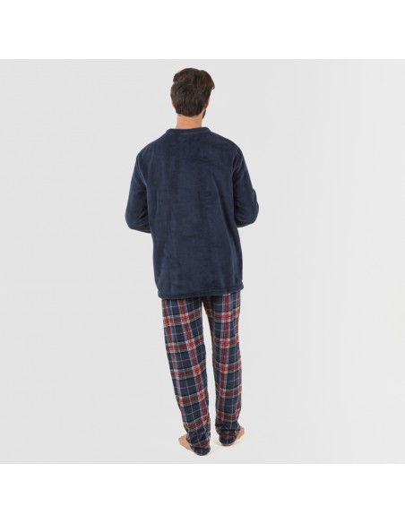 Pijama coral hombre Cuadro Curtis azul marino comprar-pijamas-largos-hombre