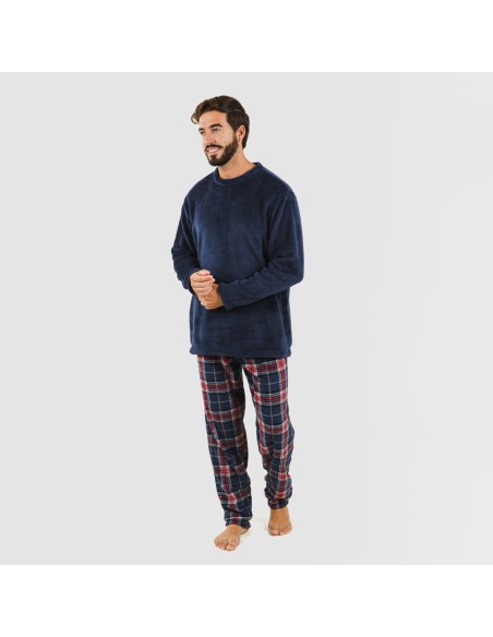 Pijama coral hombre Cuadro Curtis azul marino comprar-pijamas-largos-hombre