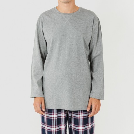 Pijama hombre franela Cuadro Tarso gris
