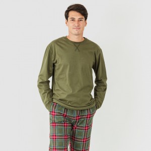 Pijama hombre franela Cuadro Milton verde cacería
