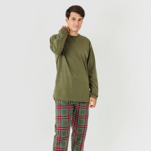 Pijama hombre franela Cuadro Milton verde cacería 2