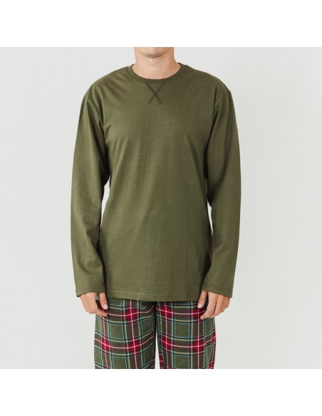 Pijama hombre franela Cuadro Milton verde cacería Pijama hombre franela Cuadro Milton verde cacería