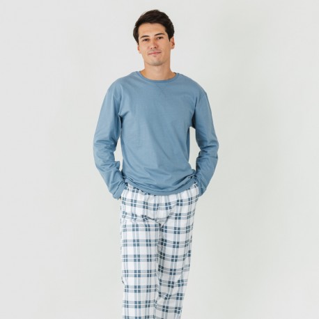 Pijama hombre franela Cuadro Vejer indigo comprar-pijamas-largos-hombre